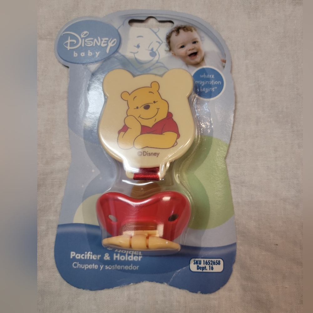 Vintage NEW Disney Pooh Pacifier And Clip